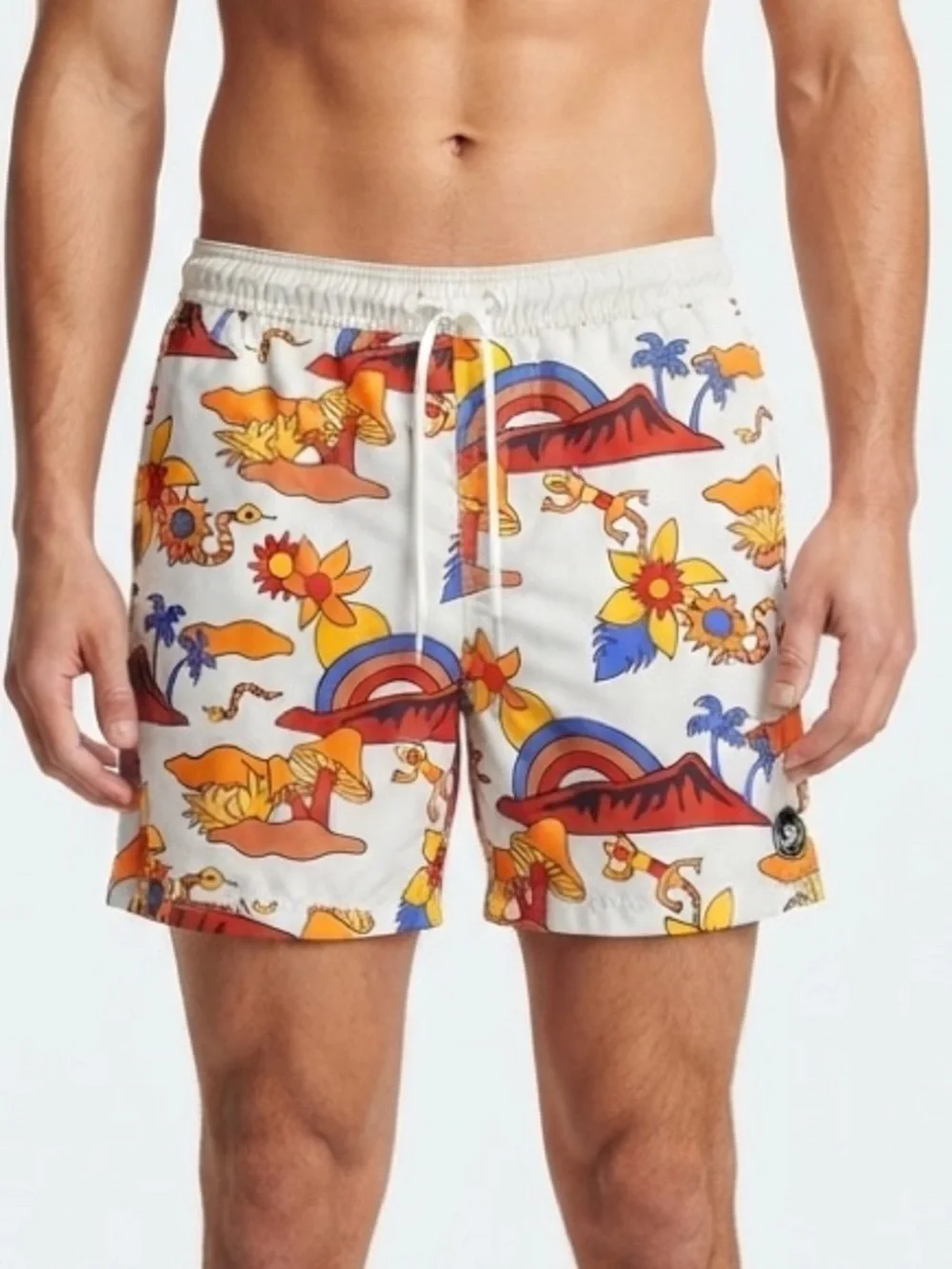 Neff Swim Trunks Men's White Tropical Print Mushroom Pockets Size M